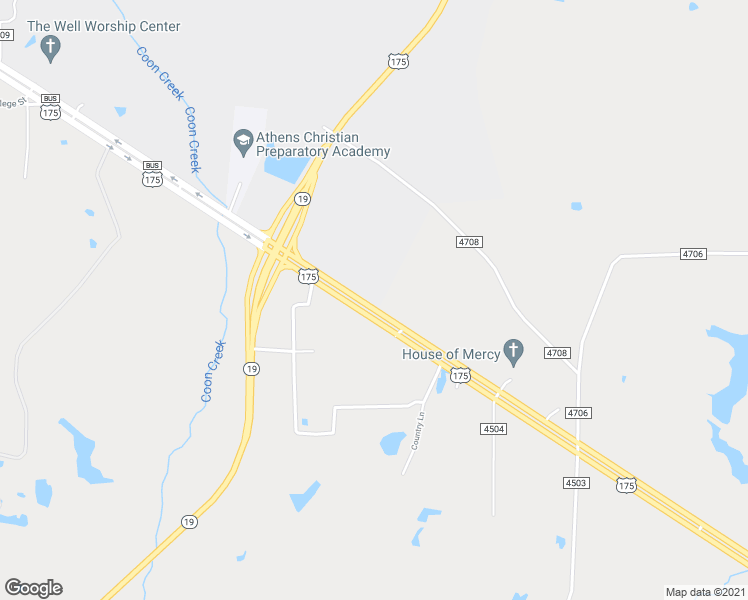 map of restaurants, bars, coffee shops, grocery stores, and more near 3147 U.S. 175 in Athens