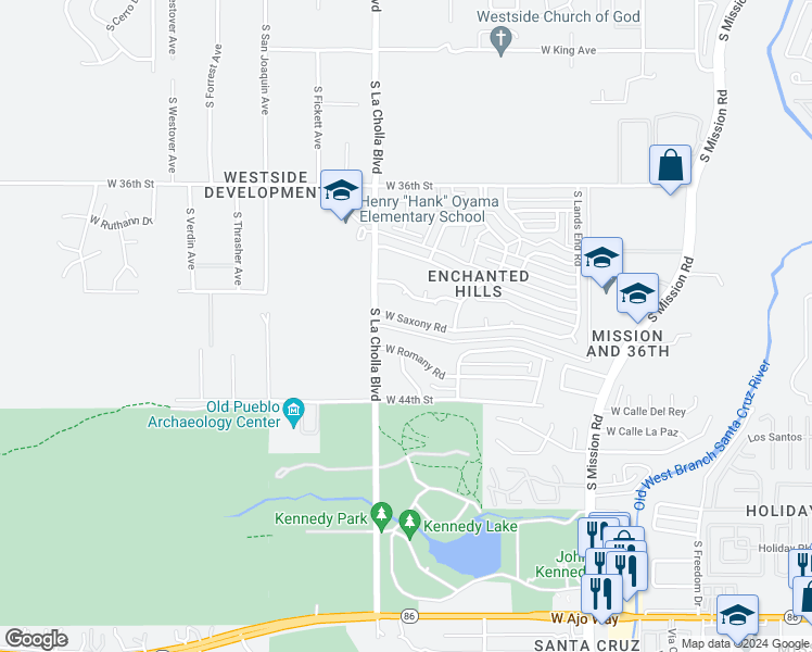 map of restaurants, bars, coffee shops, grocery stores, and more near 2015 West Saxony Road in Tucson