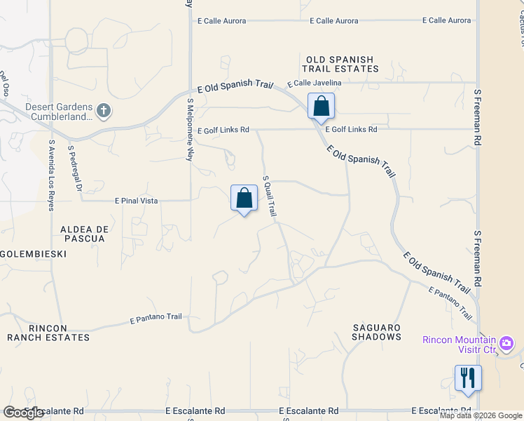 map of restaurants, bars, coffee shops, grocery stores, and more near 3035 South Quail Trail in Tucson