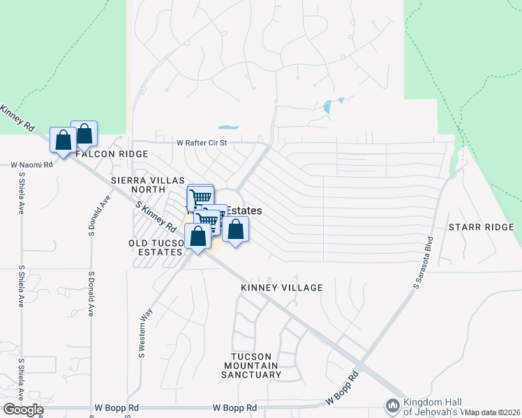 map of restaurants, bars, coffee shops, grocery stores, and more near 5818 West Bar X Street in Tucson