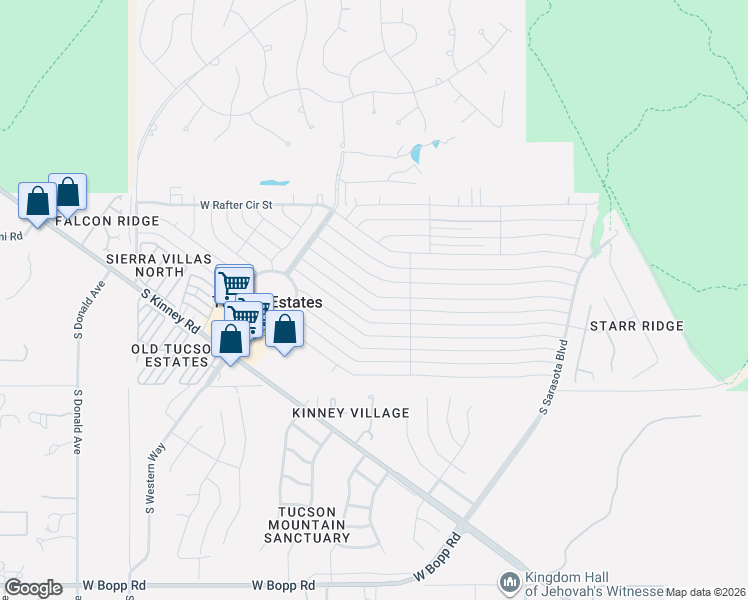 map of restaurants, bars, coffee shops, grocery stores, and more near 5707 West Tumbling F Street in Tucson