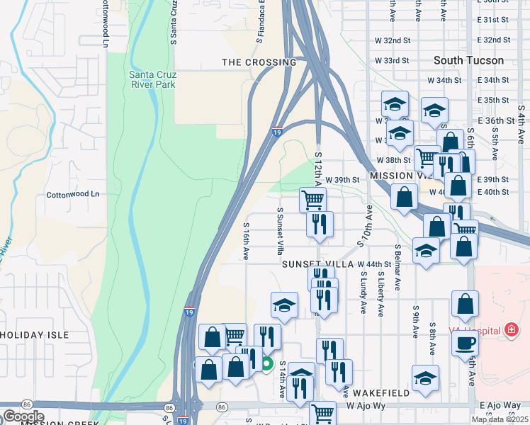 map of restaurants, bars, coffee shops, grocery stores, and more near 720 West 42nd Street in Tucson