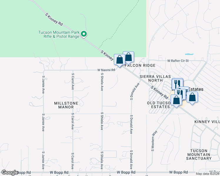 map of restaurants, bars, coffee shops, grocery stores, and more near 2935 South Shiela Avenue in Tucson