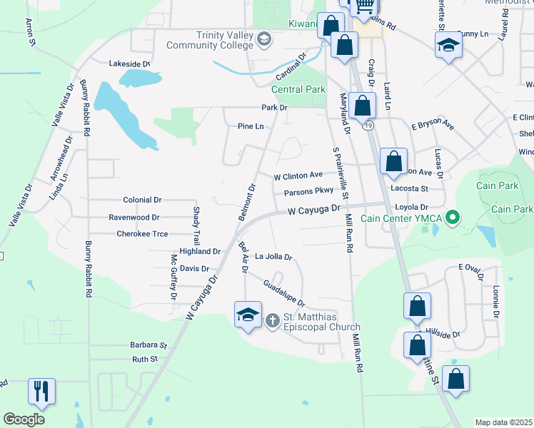 map of restaurants, bars, coffee shops, grocery stores, and more near 201 West Cayuga Drive in Athens