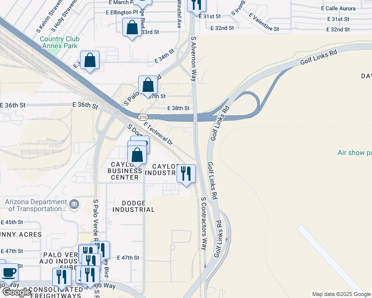 map of restaurants, bars, coffee shops, grocery stores, and more near 3050 South Alvernon Way in Tucson