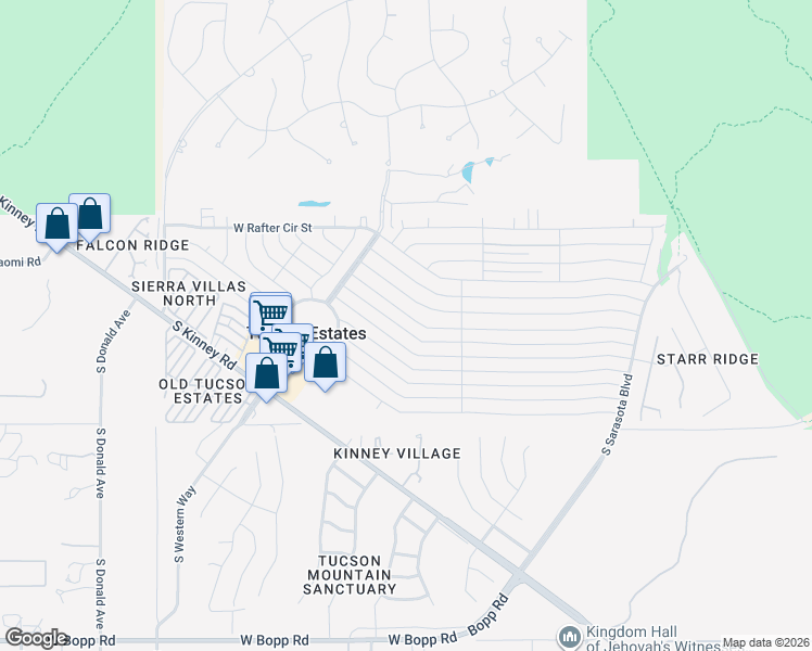 map of restaurants, bars, coffee shops, grocery stores, and more near 5732 West Tumbling F Street in Tucson