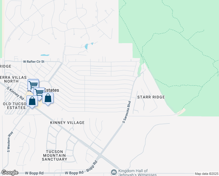 map of restaurants, bars, coffee shops, grocery stores, and more near 5431 West Flying West Street in Tucson