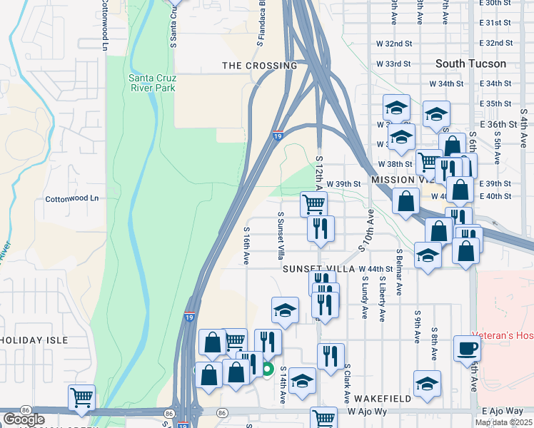 map of restaurants, bars, coffee shops, grocery stores, and more near 713 West 40th Street in Tucson