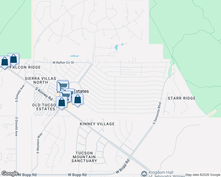 map of restaurants, bars, coffee shops, grocery stores, and more near 5652 West Tumbling F Street in Tucson