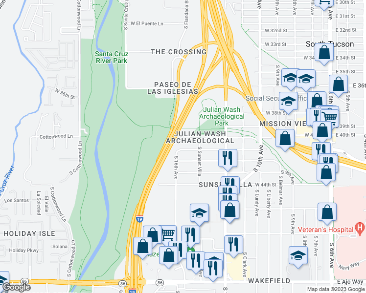 map of restaurants, bars, coffee shops, grocery stores, and more near 750 West 41st Street in Tucson