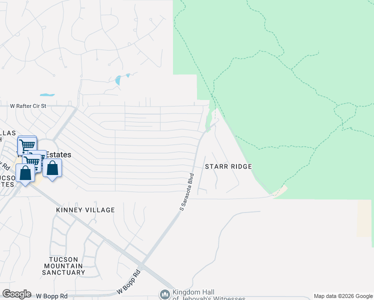 map of restaurants, bars, coffee shops, grocery stores, and more near 5320 West Tumbling F Street in Tucson