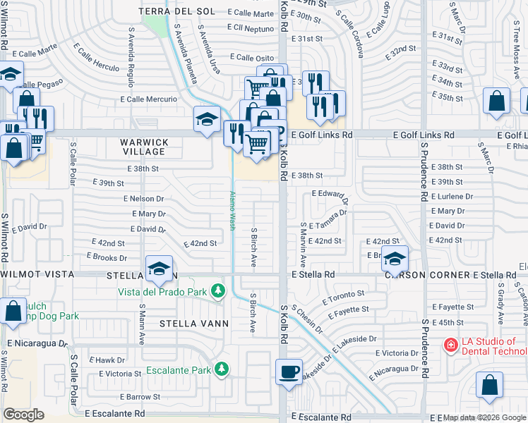 map of restaurants, bars, coffee shops, grocery stores, and more near 7011 East Lurlene Drive in Tucson