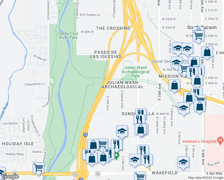 map of restaurants, bars, coffee shops, grocery stores, and more near 750 West 41st Street in Tucson