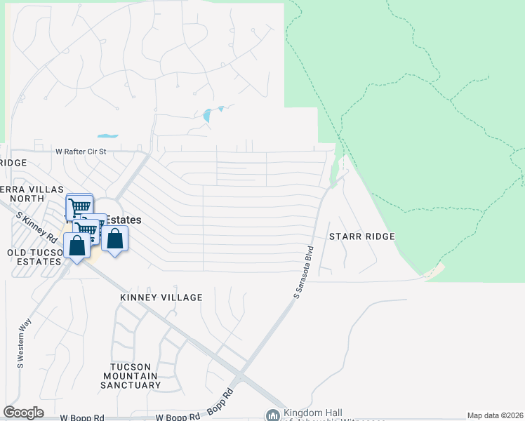 map of restaurants, bars, coffee shops, grocery stores, and more near 5431 West Flying West Street in Tucson