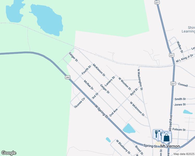 map of restaurants, bars, coffee shops, grocery stores, and more near 1115 McKinnon Street in Mount Vernon
