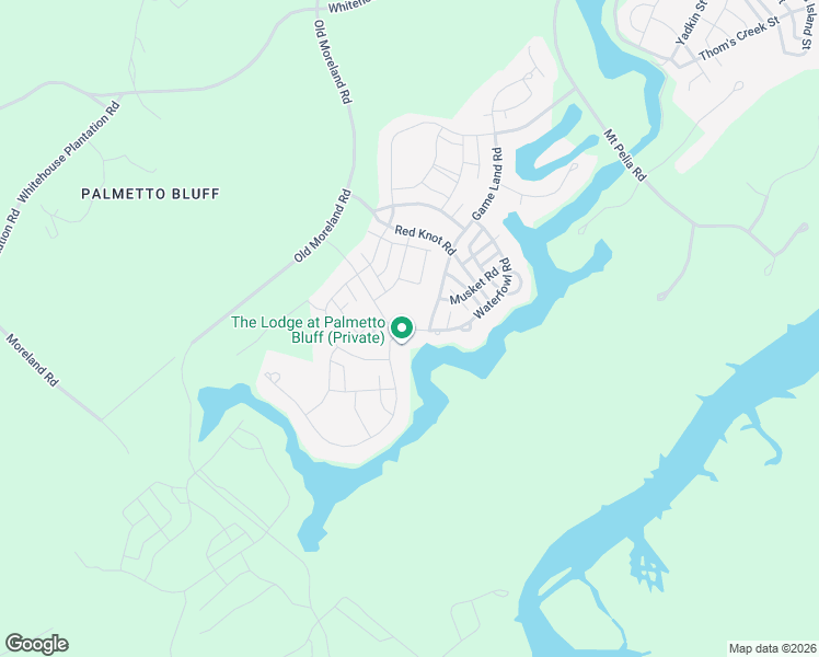map of restaurants, bars, coffee shops, grocery stores, and more near Waterfowl Road in Bluffton