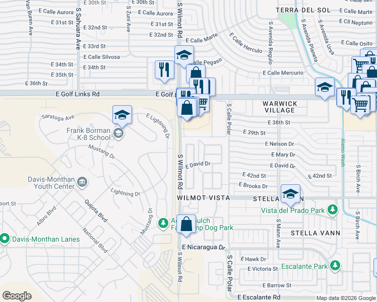 map of restaurants, bars, coffee shops, grocery stores, and more near 2915 South Beck Drive in Tucson