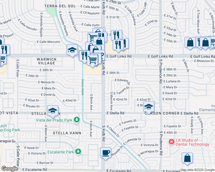 map of restaurants, bars, coffee shops, grocery stores, and more near 7061 East Lurlene Drive in Tucson