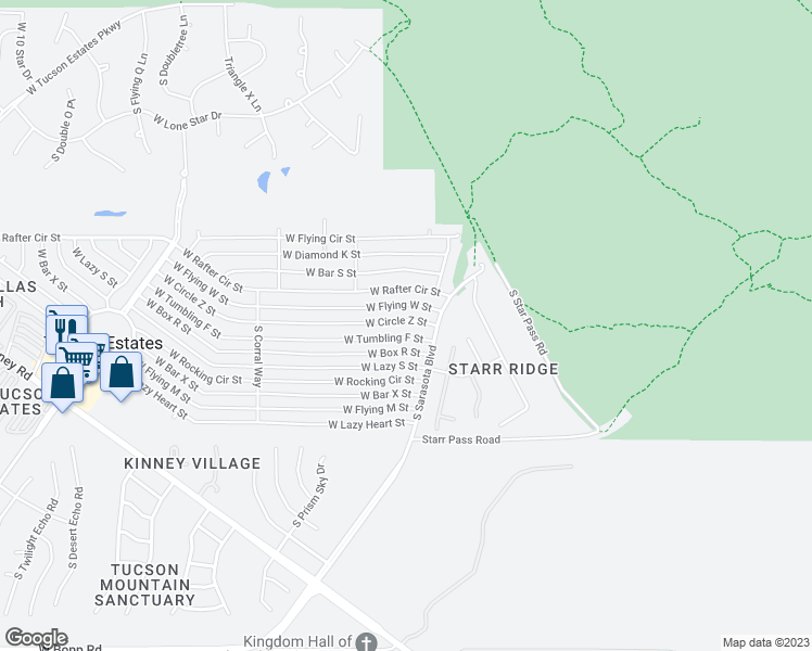 map of restaurants, bars, coffee shops, grocery stores, and more near 5353 West Circle Z Street in Tucson