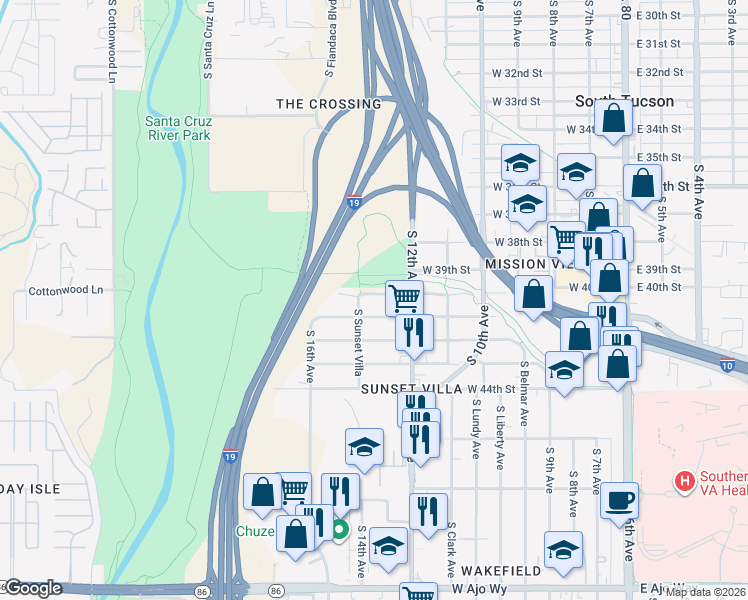map of restaurants, bars, coffee shops, grocery stores, and more near 655 West 40th Street in Tucson