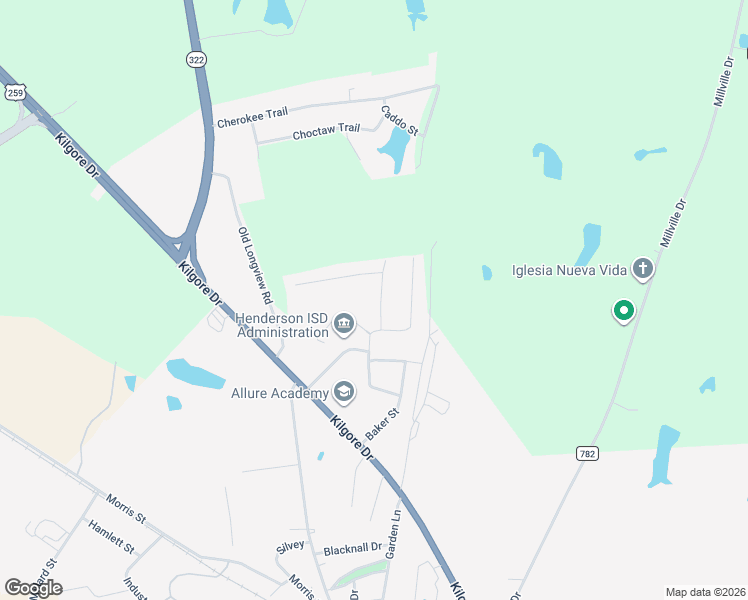 map of restaurants, bars, coffee shops, grocery stores, and more near 107 Ridglea Lane in Henderson