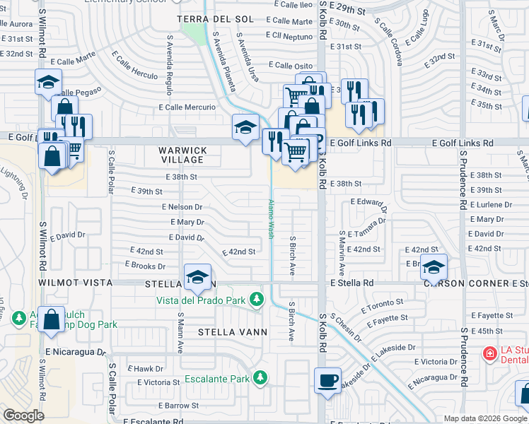map of restaurants, bars, coffee shops, grocery stores, and more near 6944 East Lurlene Drive in Tucson