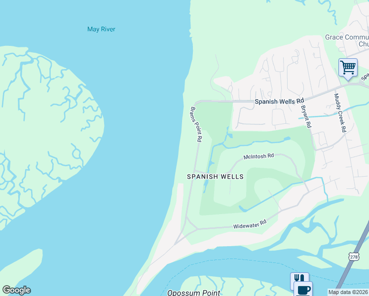 map of restaurants, bars, coffee shops, grocery stores, and more near 12 Brams Point Road in Hilton Head Island