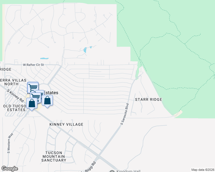 map of restaurants, bars, coffee shops, grocery stores, and more near 5431 West Flying West Street in Tucson