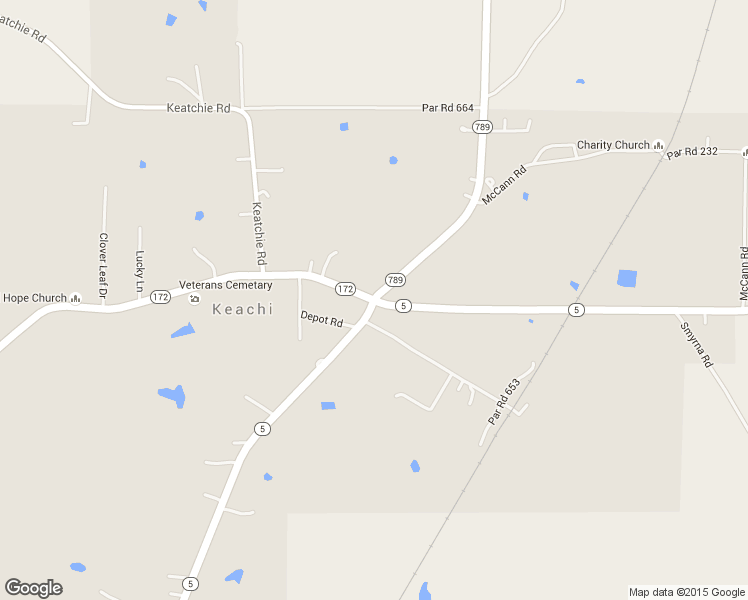 map of restaurants, bars, coffee shops, grocery stores, and more near Louisiana 5 & Louisiana 172 in Keachi