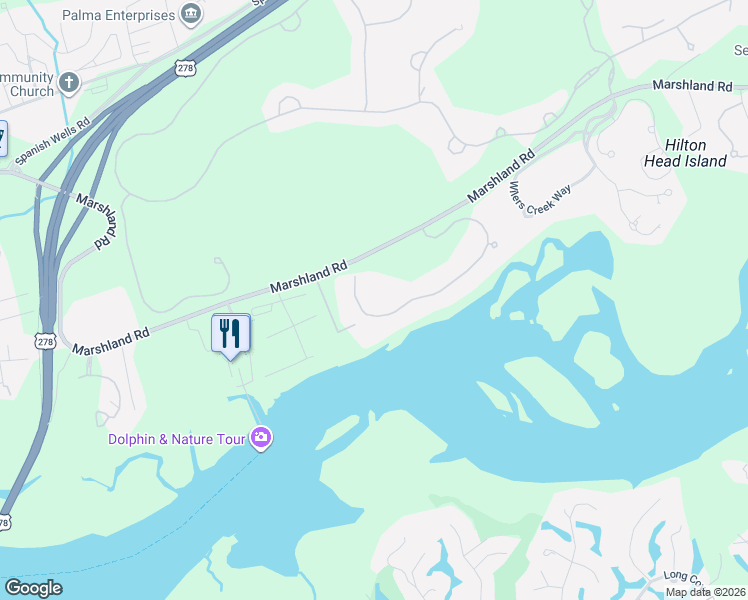 map of restaurants, bars, coffee shops, grocery stores, and more near 60 River Club Drive in Hilton Head Island
