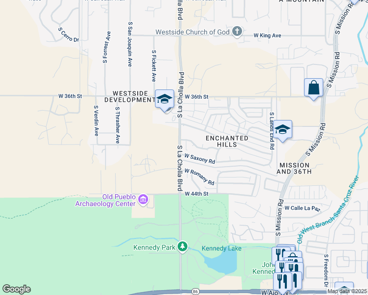 map of restaurants, bars, coffee shops, grocery stores, and more near 2921 South La Cholla Boulevard in Tucson