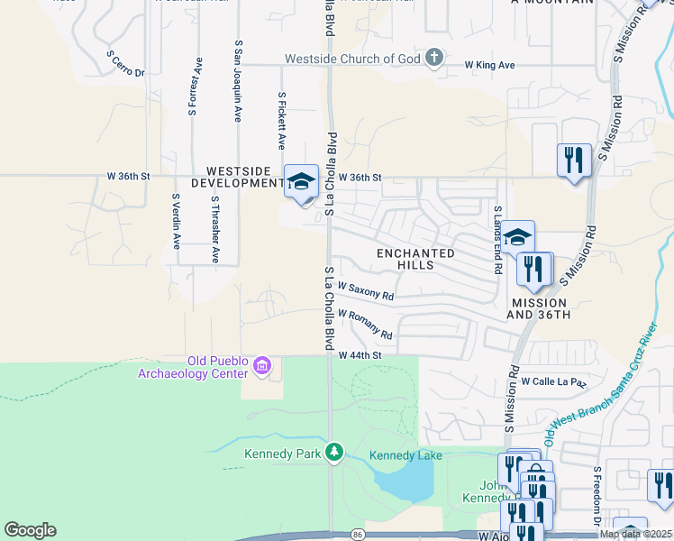 map of restaurants, bars, coffee shops, grocery stores, and more near 2921 South La Cholla Boulevard in Tucson