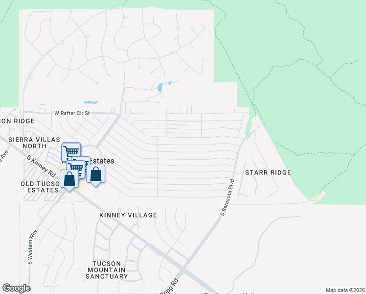 map of restaurants, bars, coffee shops, grocery stores, and more near 5515 West Flying West Street in Tucson