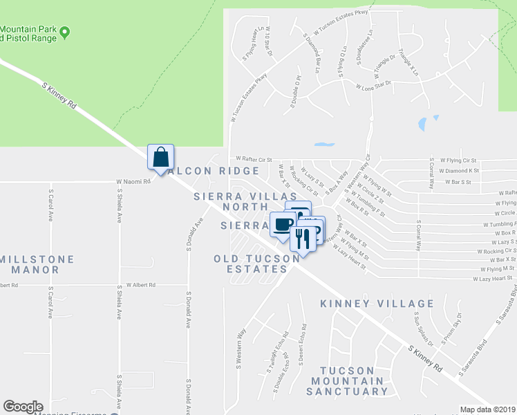 map of restaurants, bars, coffee shops, grocery stores, and more near 6143 West Red Sky Circle in Tucson