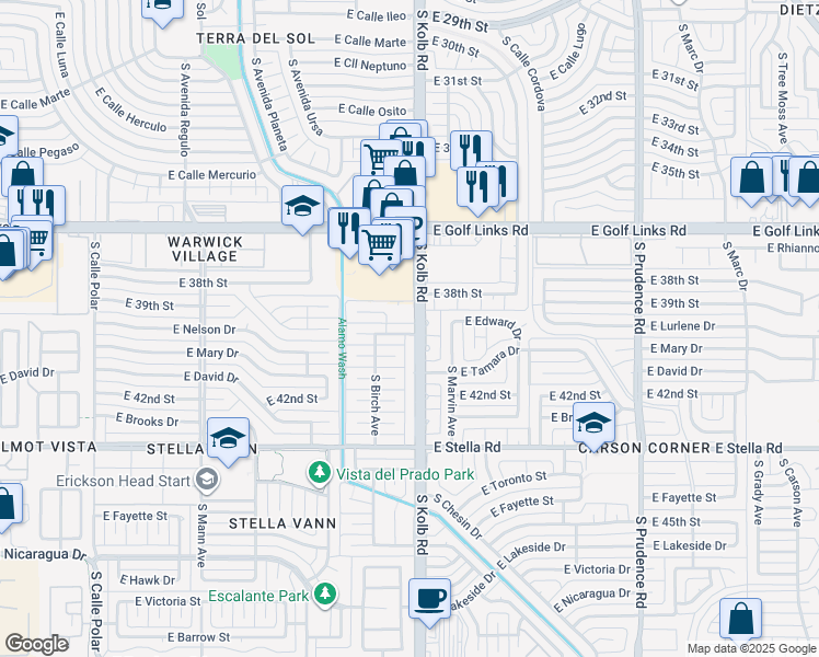 map of restaurants, bars, coffee shops, grocery stores, and more near 7061 East Lurlene Drive in Tucson
