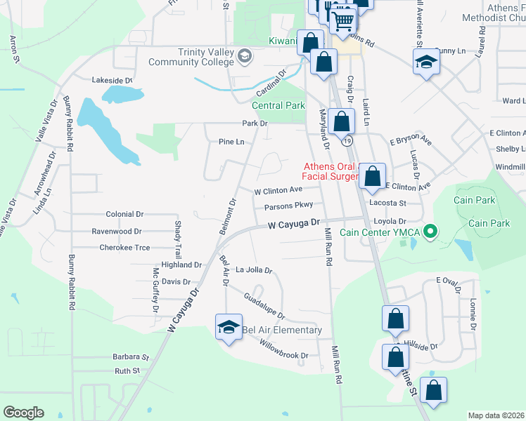 map of restaurants, bars, coffee shops, grocery stores, and more near 113 Parsons Parkway in Athens