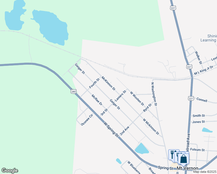 map of restaurants, bars, coffee shops, grocery stores, and more near 1115 McKinnon Street in Mount Vernon