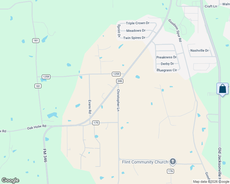 map of restaurants, bars, coffee shops, grocery stores, and more near 20071 County Road 173 in Bullard