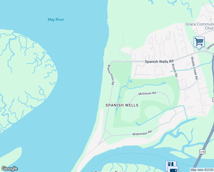 map of restaurants, bars, coffee shops, grocery stores, and more near 12 Brams Point Road in Hilton Head Island
