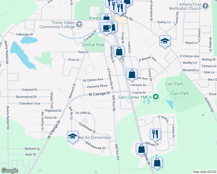 map of restaurants, bars, coffee shops, grocery stores, and more near 103 Parsons Parkway in Athens