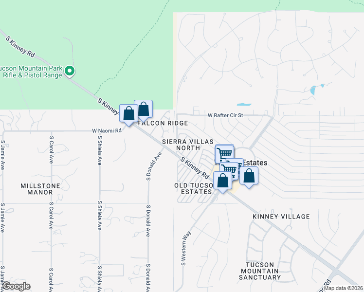 map of restaurants, bars, coffee shops, grocery stores, and more near 2872 South Stacy Drive in Tucson