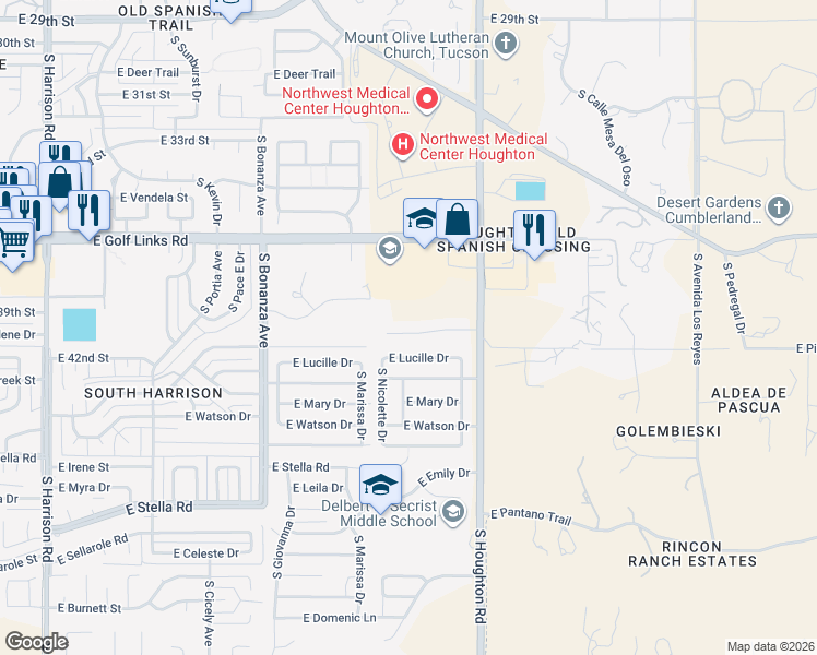 map of restaurants, bars, coffee shops, grocery stores, and more near 10171 East Corte Madera Fina in Tucson
