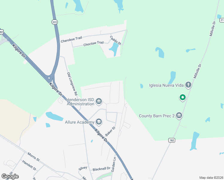 map of restaurants, bars, coffee shops, grocery stores, and more near 107 Ridglea Lane in Henderson