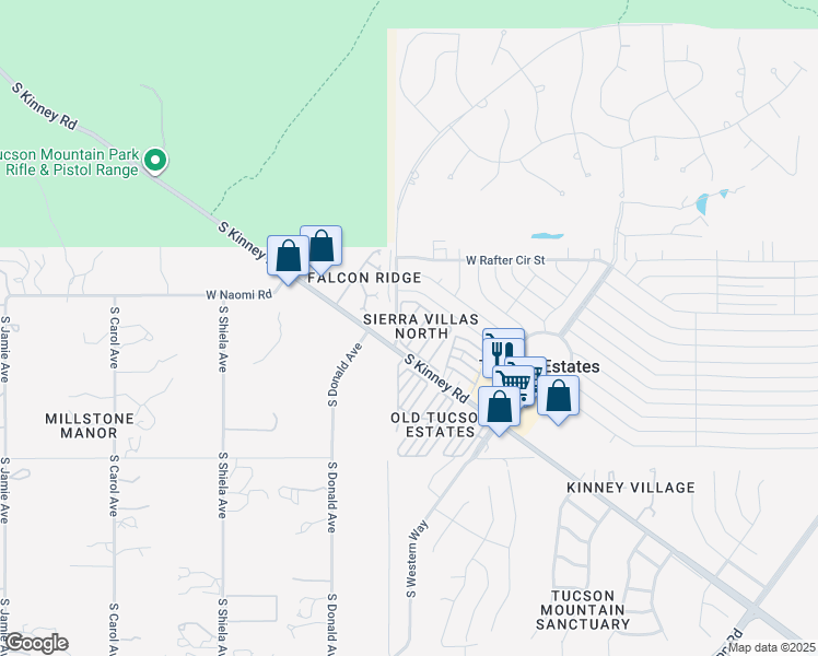map of restaurants, bars, coffee shops, grocery stores, and more near 2872 South Stacy Drive in Tucson