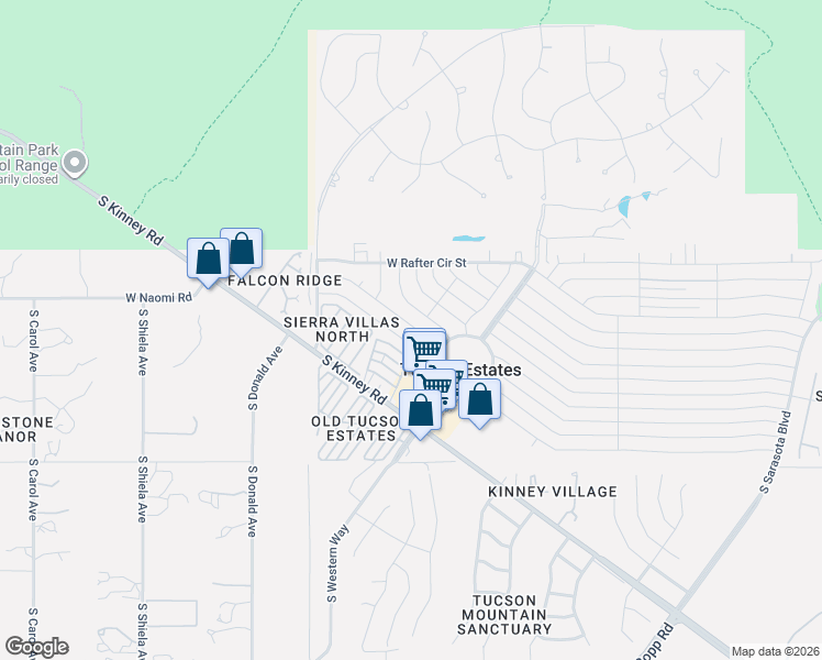 map of restaurants, bars, coffee shops, grocery stores, and more near 6031 West Flying M Street in Tucson