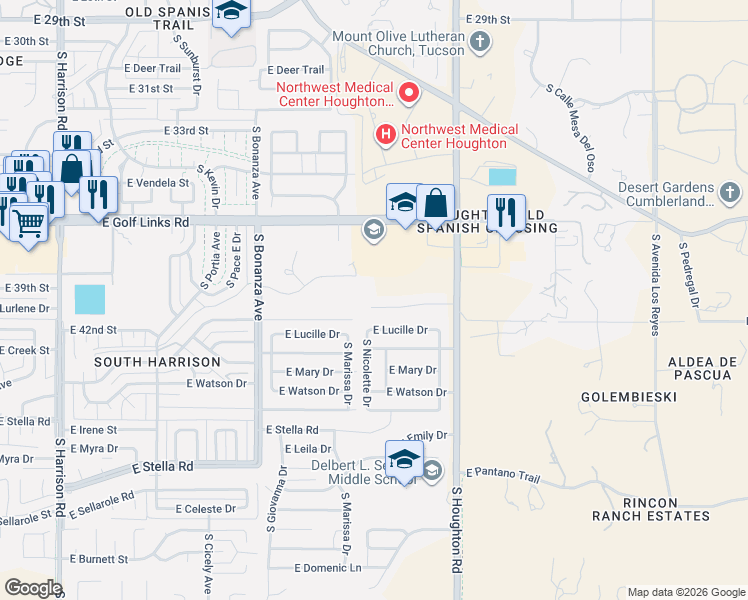 map of restaurants, bars, coffee shops, grocery stores, and more near 10133 East Corte Madera Fina in Tucson
