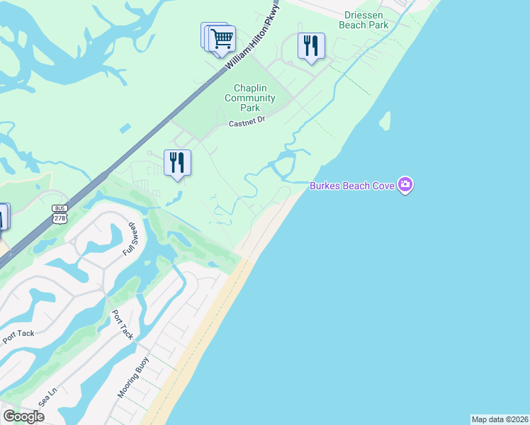 map of restaurants, bars, coffee shops, grocery stores, and more near in Hilton Head Island