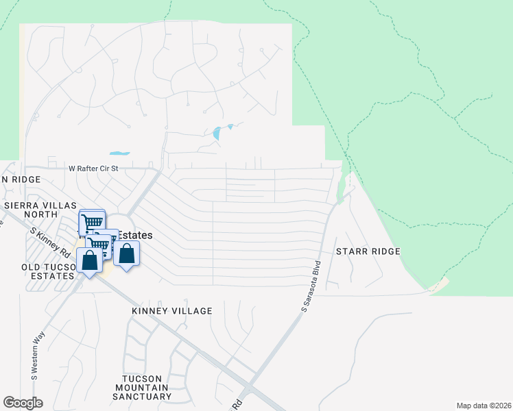 map of restaurants, bars, coffee shops, grocery stores, and more near 5515 West Flying West Street in Tucson