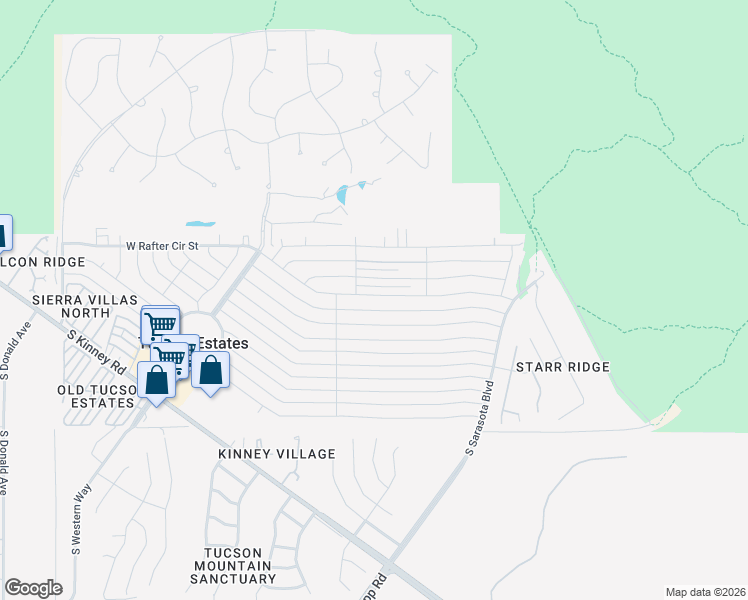 map of restaurants, bars, coffee shops, grocery stores, and more near 5515 West Flying West Street in Tucson