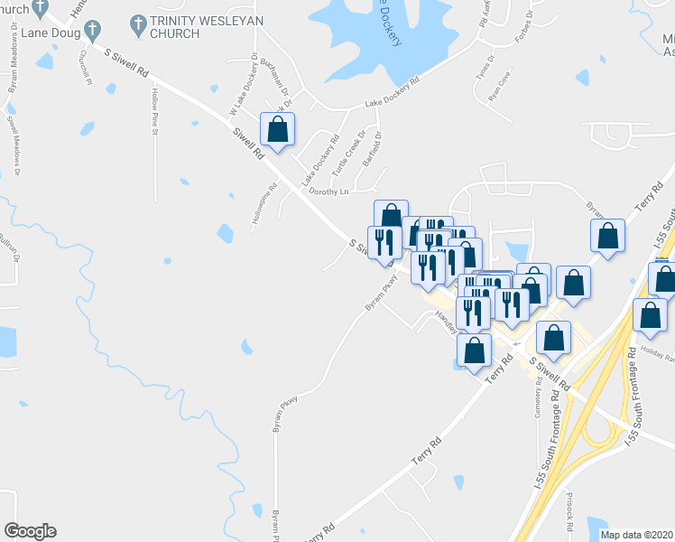 map of restaurants, bars, coffee shops, grocery stores, and more near 7261 South Siwell Road in Jackson